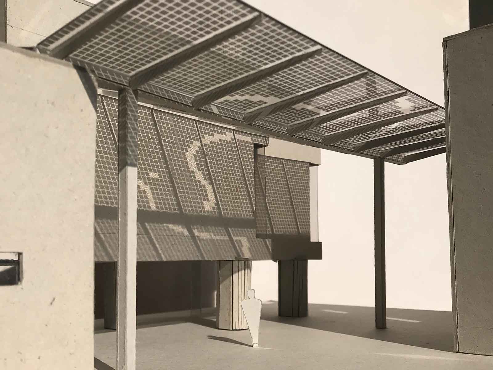Modellfoto des geplanten Glasdachs mit Photovoltaik-Anlage.