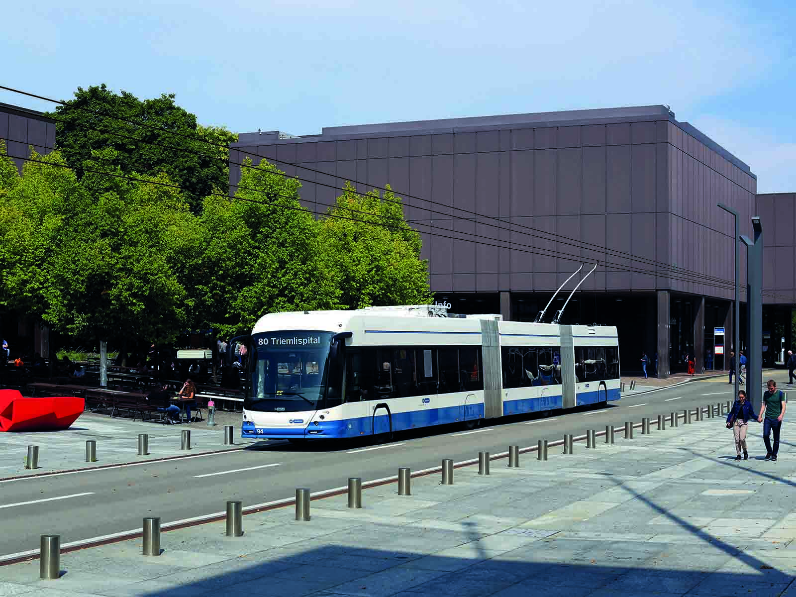 Visualisierung eines Doppelgelenktrolleybusses auf der Linie 80