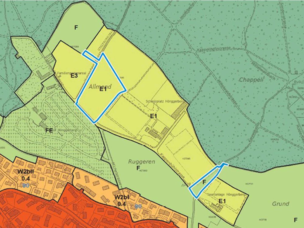 Beabsichtigte Zonenplanänderung (Darstellung gemäss Darstellungsverordnung) (Stadt Zürich, Amt für Städtebau)